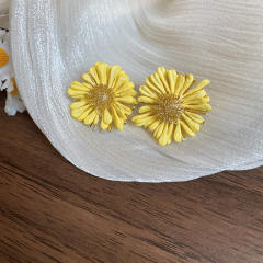 Silver needle raffia daisy flower earrings seaside holiday earrings