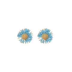Silver needle raffia daisy flower earrings seaside holiday earrings