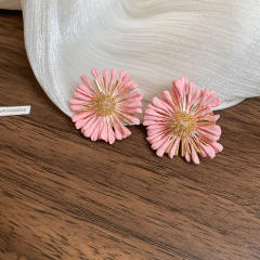Silver needle raffia daisy flower earrings seaside holiday earrings