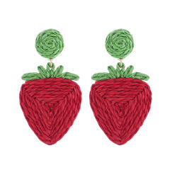 Bohemian Style Handmade Woven Strawberry Fruit Earrings Beach Holiday earrings