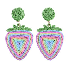 Bohemian Style Handmade Woven Strawberry Fruit Earrings Beach Holiday earrings