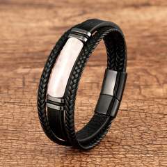 Multi-layer woven leather rope bracelet geometric stone handmade jewelry bracelet stainless steel buckle jewelry