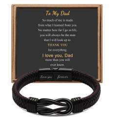 Father's day stainless steel leather bracelet lovemyson magnetic black twist stainless steel men's bracelet