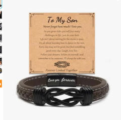 Father's day stainless steel leather bracelet lovemyson magnetic black twist stainless steel men's bracelet