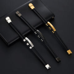 3-color stainless steel leather rope bracelet men's multi-layer simple woven leather bracelet