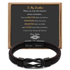 Father's day stainless steel leather bracelet lovemyson magnetic black twist stainless steel men's bracelet