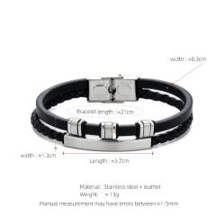 3-color stainless steel leather rope bracelet men's multi-layer simple woven leather bracelet