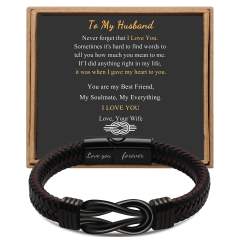 Father's day stainless steel leather bracelet lovemyson magnetic black twist stainless steel men's bracelet
