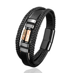 Vintage braided leather rope bracelet multi-layer stone bracelet stainless steel magnetic buckle men's fashion bracelet