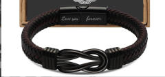 Father's day stainless steel leather bracelet lovemyson magnetic black twist stainless steel men's bracelet
