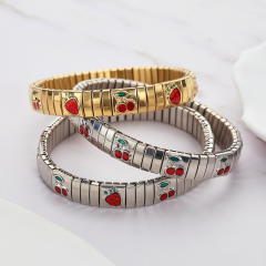 Cherry strawberry enamel stainless steel bracelet elastic bracelet
