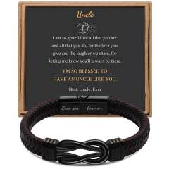 Father's day stainless steel leather bracelet lovemyson magnetic black twist stainless steel men's bracelet