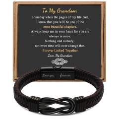 Father's day stainless steel leather bracelet lovemyson magnetic black twist stainless steel men's bracelet