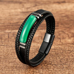 Multi-layer woven leather rope bracelet geometric stone handmade jewelry bracelet stainless steel buckle jewelry