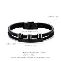3-color stainless steel leather rope bracelet men's multi-layer simple woven leather bracelet