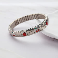 Cherry strawberry enamel stainless steel bracelet elastic bracelet