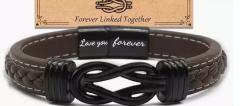 Father's day stainless steel leather bracelet lovemyson magnetic black twist stainless steel men's bracelet