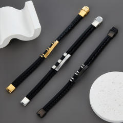 3-color stainless steel leather rope bracelet men's multi-layer simple woven leather bracelet