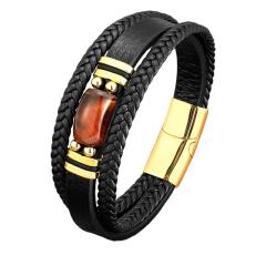 Popular men's Tiger Eye stone simple fashion bracelet stainless steel leather rope bracelet