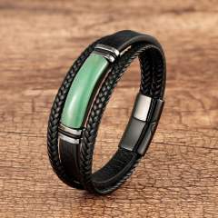 Multi-layer woven leather rope bracelet geometric stone handmade jewelry bracelet stainless steel buckle jewelry