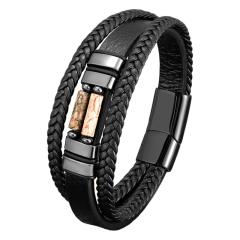 Vintage braided leather rope bracelet multi-layer stone bracelet stainless steel magnetic buckle men's fashion bracelet