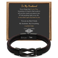 Father's day stainless steel leather bracelet lovemyson magnetic black twist stainless steel men's bracelet