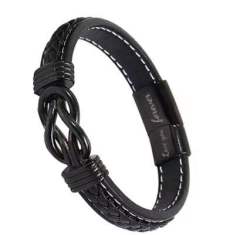 Father's day stainless steel leather bracelet lovemyson magnetic black twist stainless steel men's bracelet