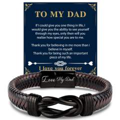 Father's day stainless steel leather bracelet lovemyson magnetic black twist stainless steel men's bracelet