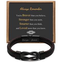 Father's day stainless steel leather bracelet lovemyson magnetic black twist stainless steel men's bracelet