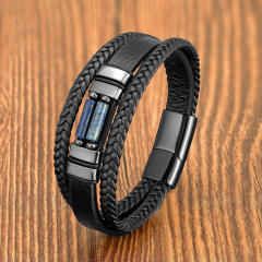 Vintage braided leather rope bracelet multi-layer stone bracelet stainless steel magnetic buckle men's fashion bracelet
