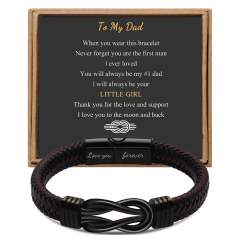 Father's day stainless steel leather bracelet lovemyson magnetic black twist stainless steel men's bracelet