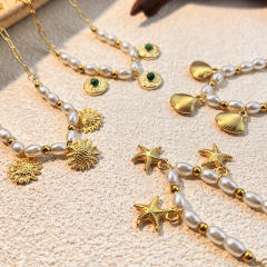 Summer holiday trend charm stainless steel necklace pearl necklace