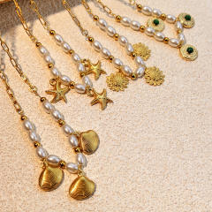 Summer holiday trend charm stainless steel necklace pearl necklace