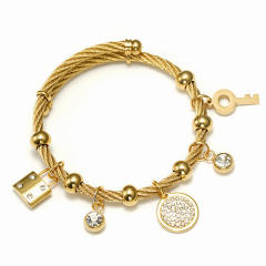 18KG padlock key diamond piece charm stainless steel bracelet bangle
