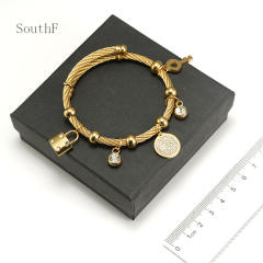 18KG padlock key diamond piece charm stainless steel bracelet bangle