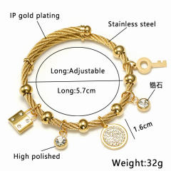 18KG padlock key diamond piece charm stainless steel bracelet bangle