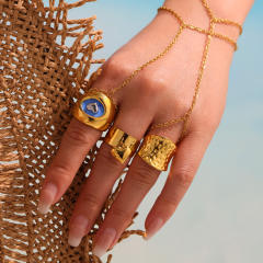 24K gold plated blue enamel heart chunky rings stainless steel rings