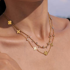5A cubic zircon diamond necklace hollow clover chain necklace stainless steel necklace