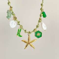 Amazon best-selling summer sea wind starfish pearl love charm colorful rope necklace