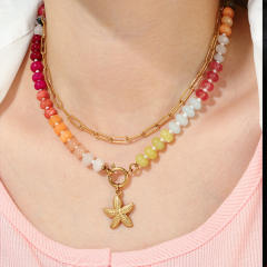 New Bohemian Natural Stone Beaded Necklace Stainless Steel Love Flower Pendant necklace