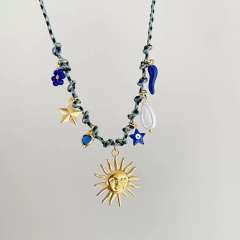 Amazon best-selling summer sea wind starfish pearl love charm colorful rope necklace