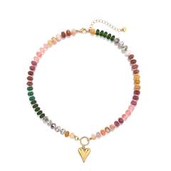 New Bohemian Natural Stone Beaded Necklace Stainless Steel Love Flower Pendant necklace