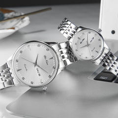 Drill Face Men's Women's Double Calendar Business Casual Fashion Quartz steel band watch