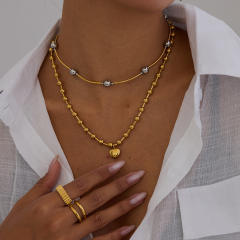 Heart design mix color bead chain stainless steel necklace earrings set