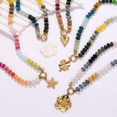 New Bohemian Natural Stone Beaded Necklace Stainless Steel Love Flower Pendant necklace