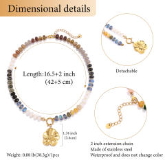New Bohemian Natural Stone Beaded Necklace Stainless Steel Love Flower Pendant necklace
