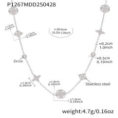 5A cubic zircon diamond necklace hollow clover chain necklace stainless steel necklace