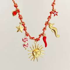 Amazon best-selling summer sea wind starfish pearl love charm colorful rope necklace