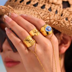 24K gold plated blue enamel heart chunky rings stainless steel rings