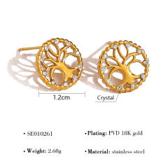 Sweet diamond star life tree heart hollow design stainless steel earrings